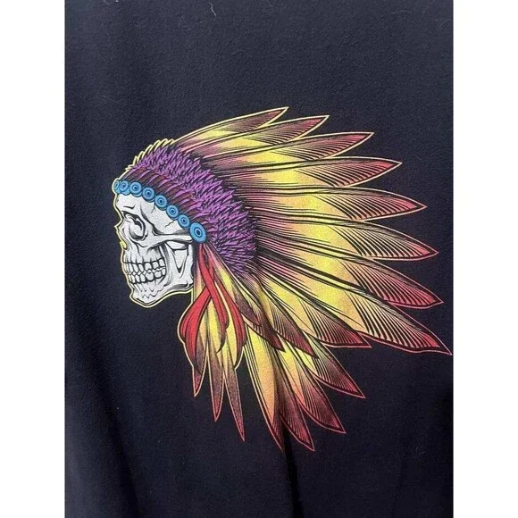 Vans Large Classic Black 66 Indian Headdress Skull Cotton T-Shirt Unisex - Picture 2 of 6